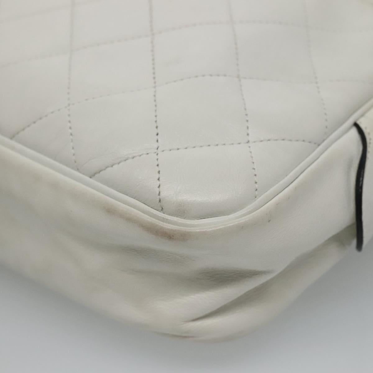 CHANEL Matelasse Chain Shoulder Bag Lamb Skin White Gold CC yk17150