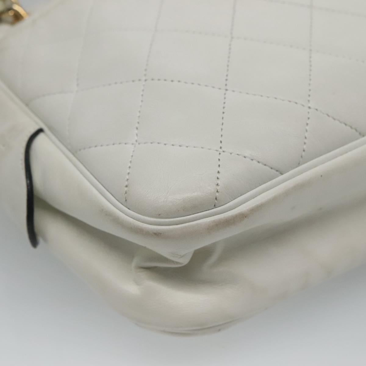 CHANEL Matelasse Chain Shoulder Bag Lamb Skin White Gold CC yk17150
