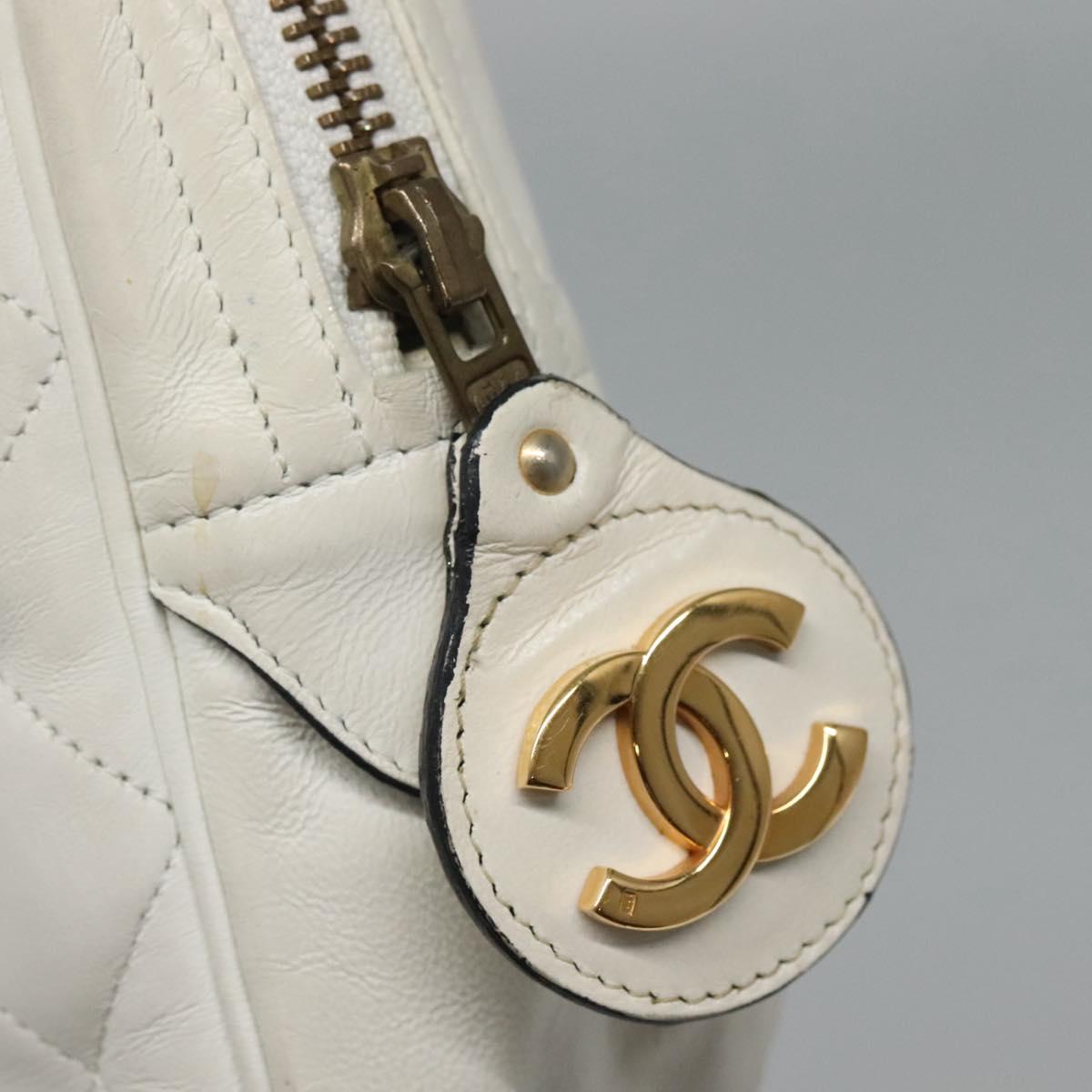 CHANEL Matelasse Chain Shoulder Bag Lamb Skin White Gold CC yk17150