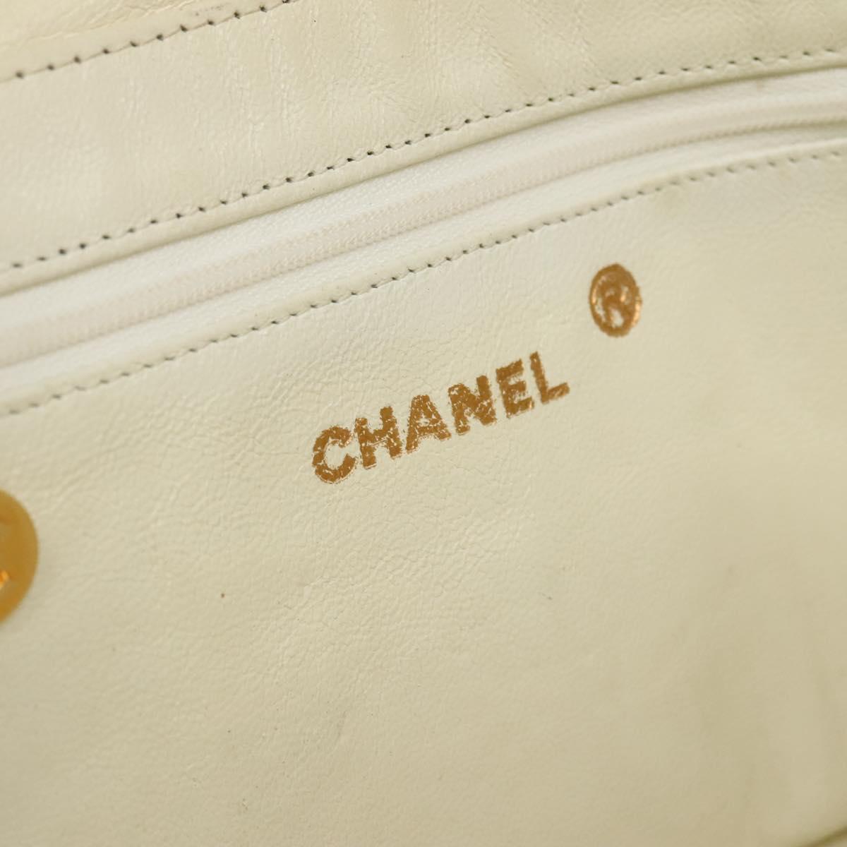 CHANEL Matelasse Chain Shoulder Bag Lamb Skin White Gold CC yk17150