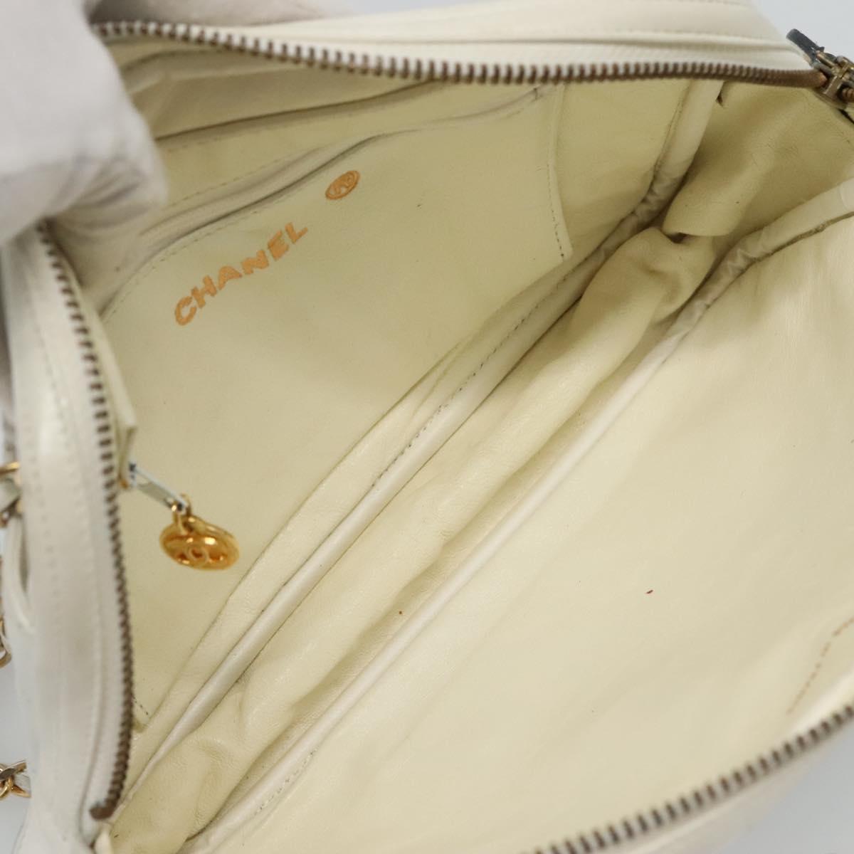 CHANEL Matelasse Chain Shoulder Bag Lamb Skin White Gold CC yk17150
