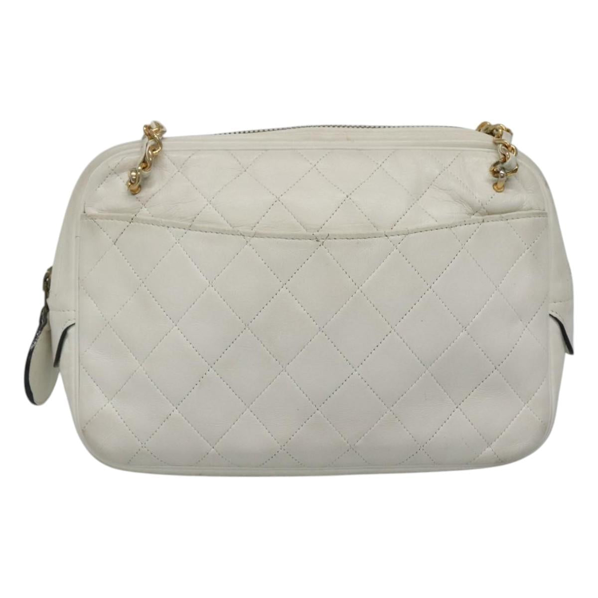 CHANEL Matelasse Chain Shoulder Bag Lamb Skin White Gold CC yk17150
