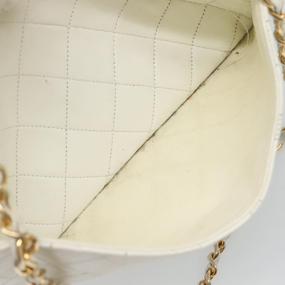 CHANEL Matelasse Chain Shoulder Bag Lamb Skin White Gold CC yk17150
