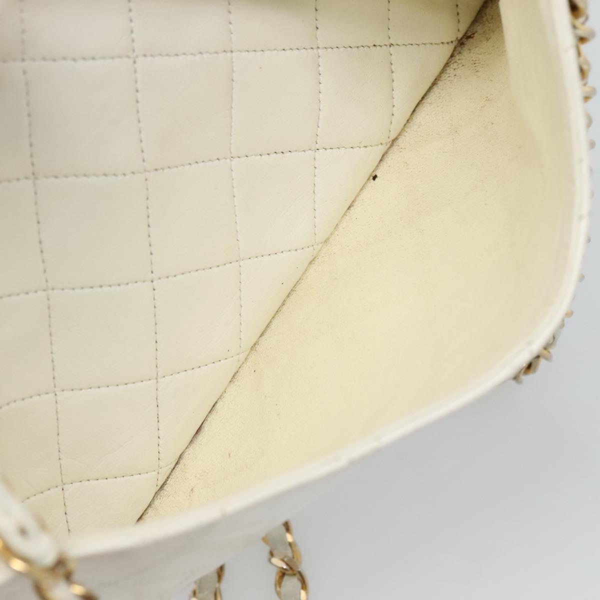 CHANEL Matelasse Chain Shoulder Bag Lamb Skin White Gold CC yk17150