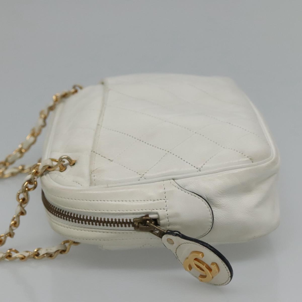 CHANEL Matelasse Chain Shoulder Bag Lamb Skin White Gold CC yk17150