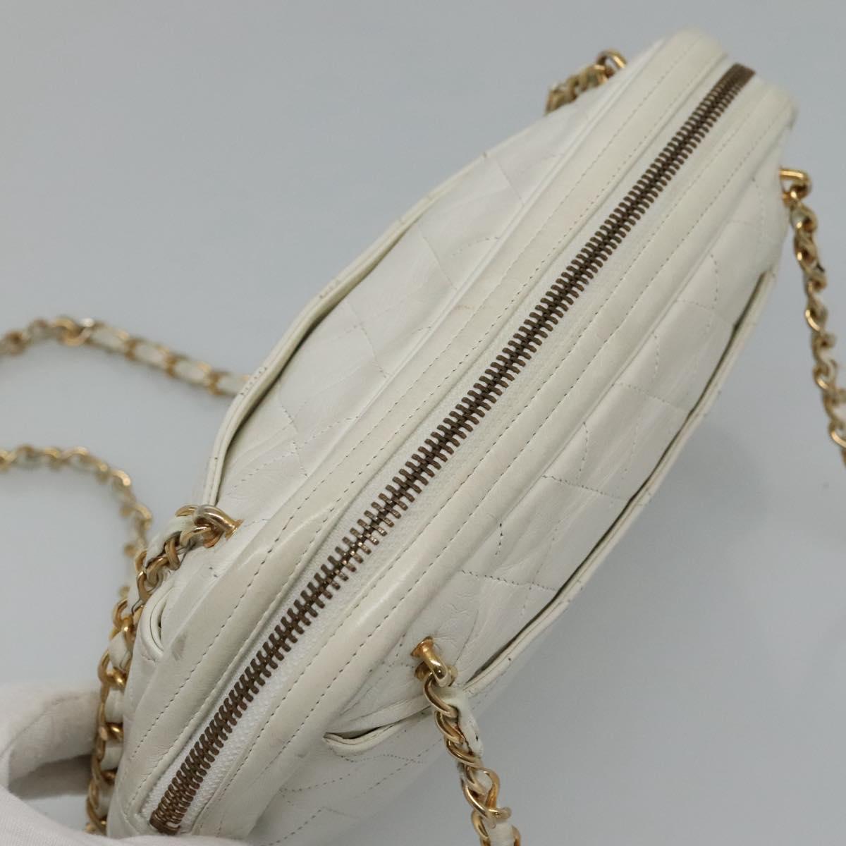 CHANEL Matelasse Chain Shoulder Bag Lamb Skin White Gold CC yk17150