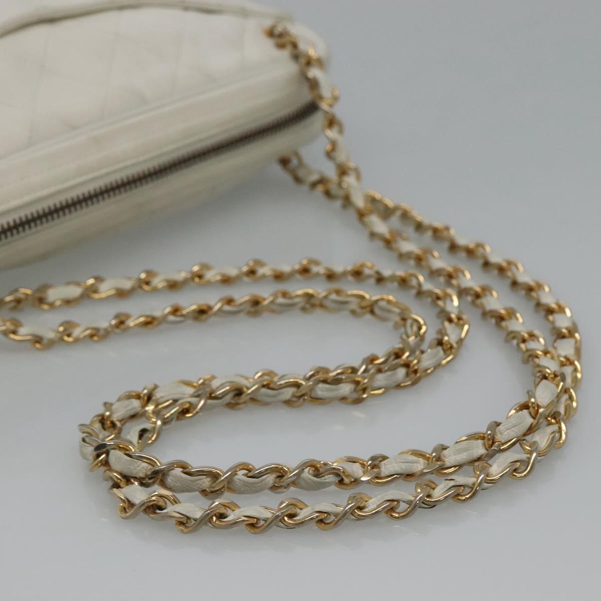 CHANEL Matelasse Chain Shoulder Bag Lamb Skin White Gold CC yk17150