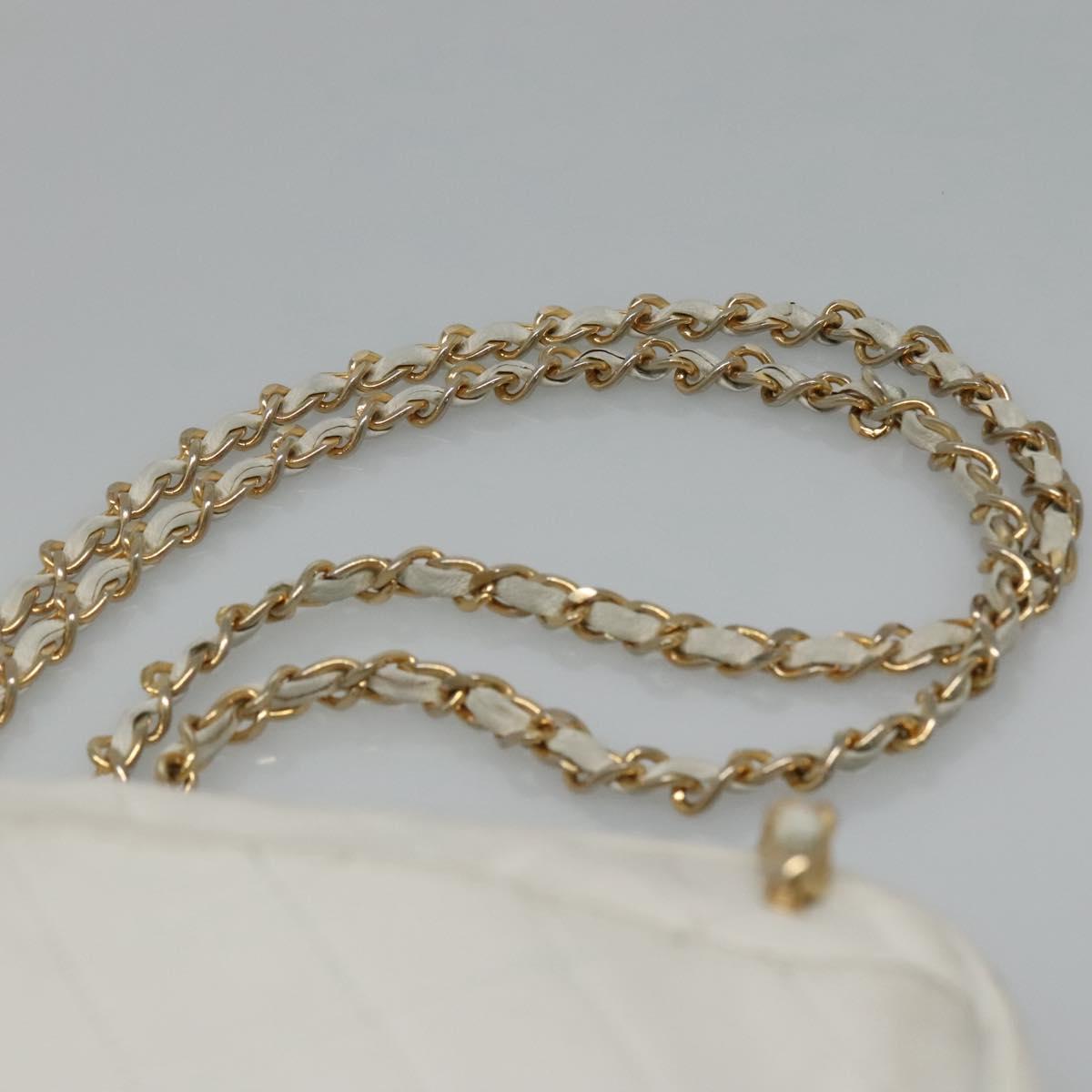 CHANEL Matelasse Chain Shoulder Bag Lamb Skin White Gold CC yk17150