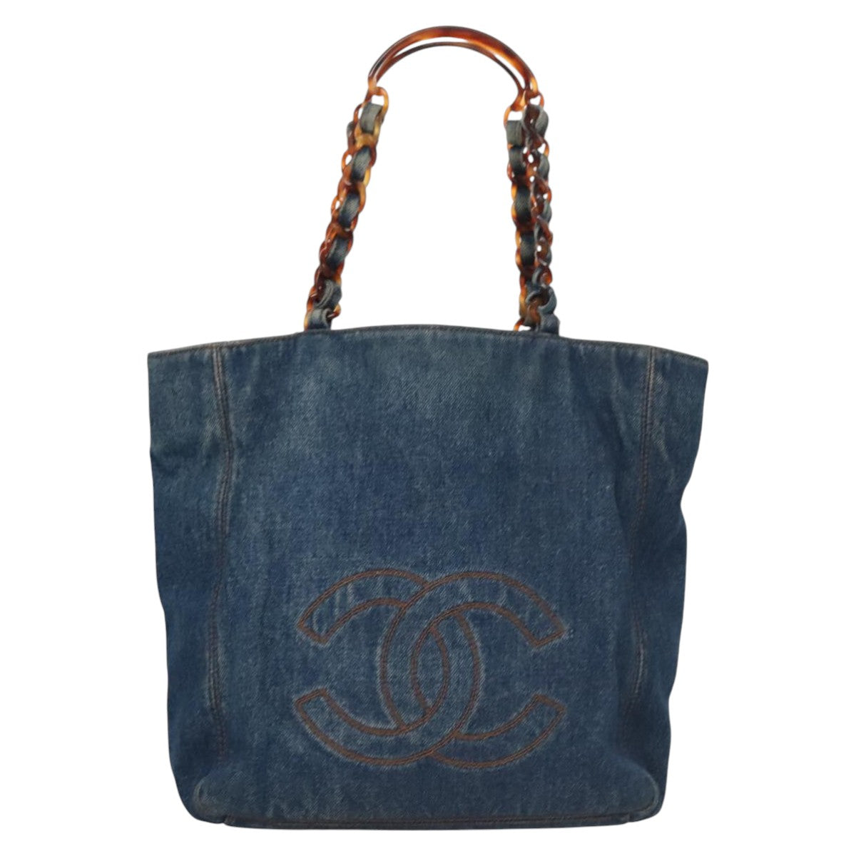 CHANEL COCO Mark Chain Tote Bag Denim Blue CC yk17183