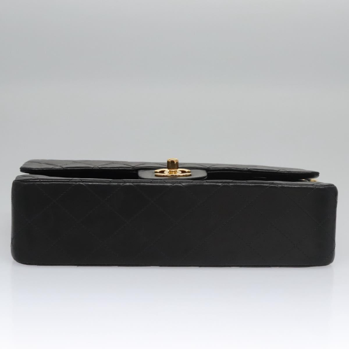 CHANEL Matelasse 25 Double Flap Chain Bag Lamb Skin Black Gold CC yk17220A