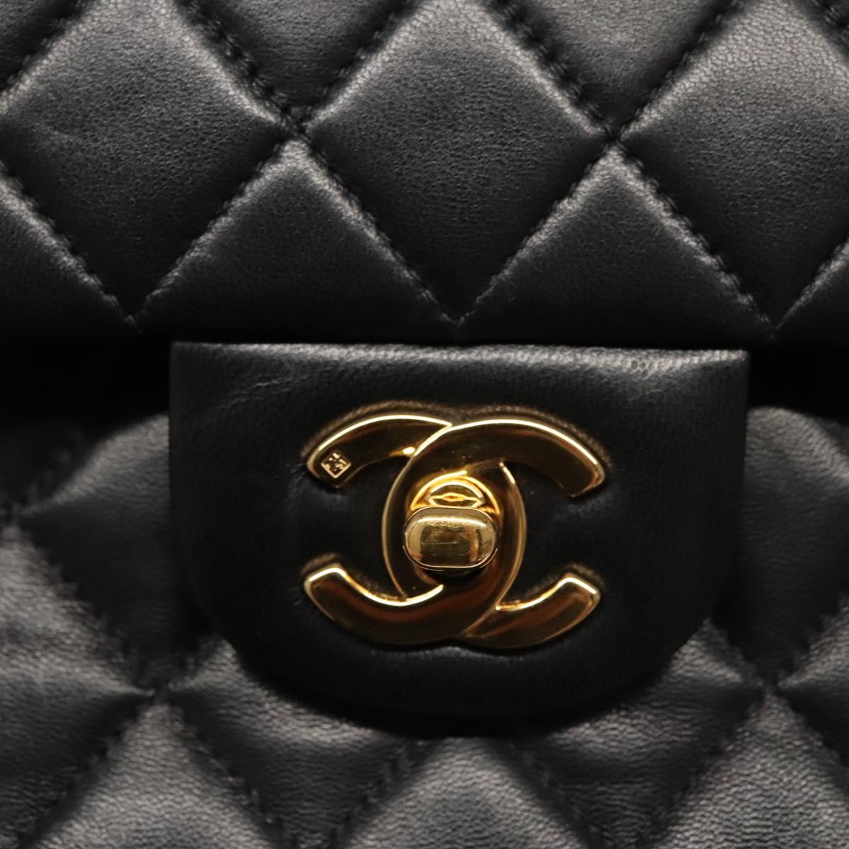 CHANEL Matelasse 25 Double Flap Chain Bag Lamb Skin Black Gold CC yk17220A