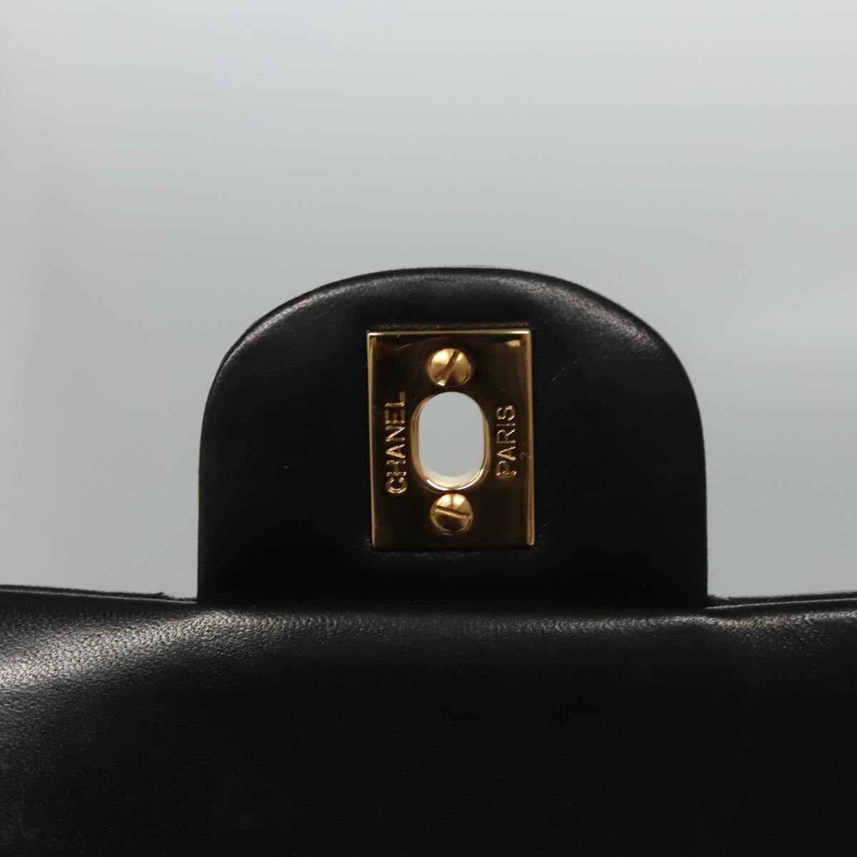 CHANEL Matelasse 25 Double Flap Chain Bag Lamb Skin Black Gold CC yk17220A