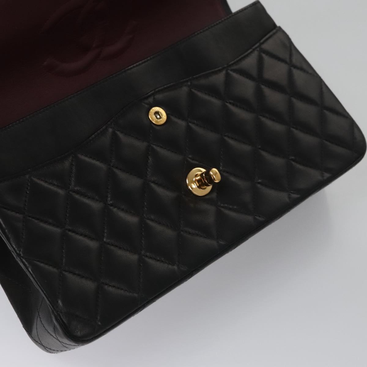CHANEL Matelasse 25 Double Flap Chain Bag Lamb Skin Black Gold CC yk17220A