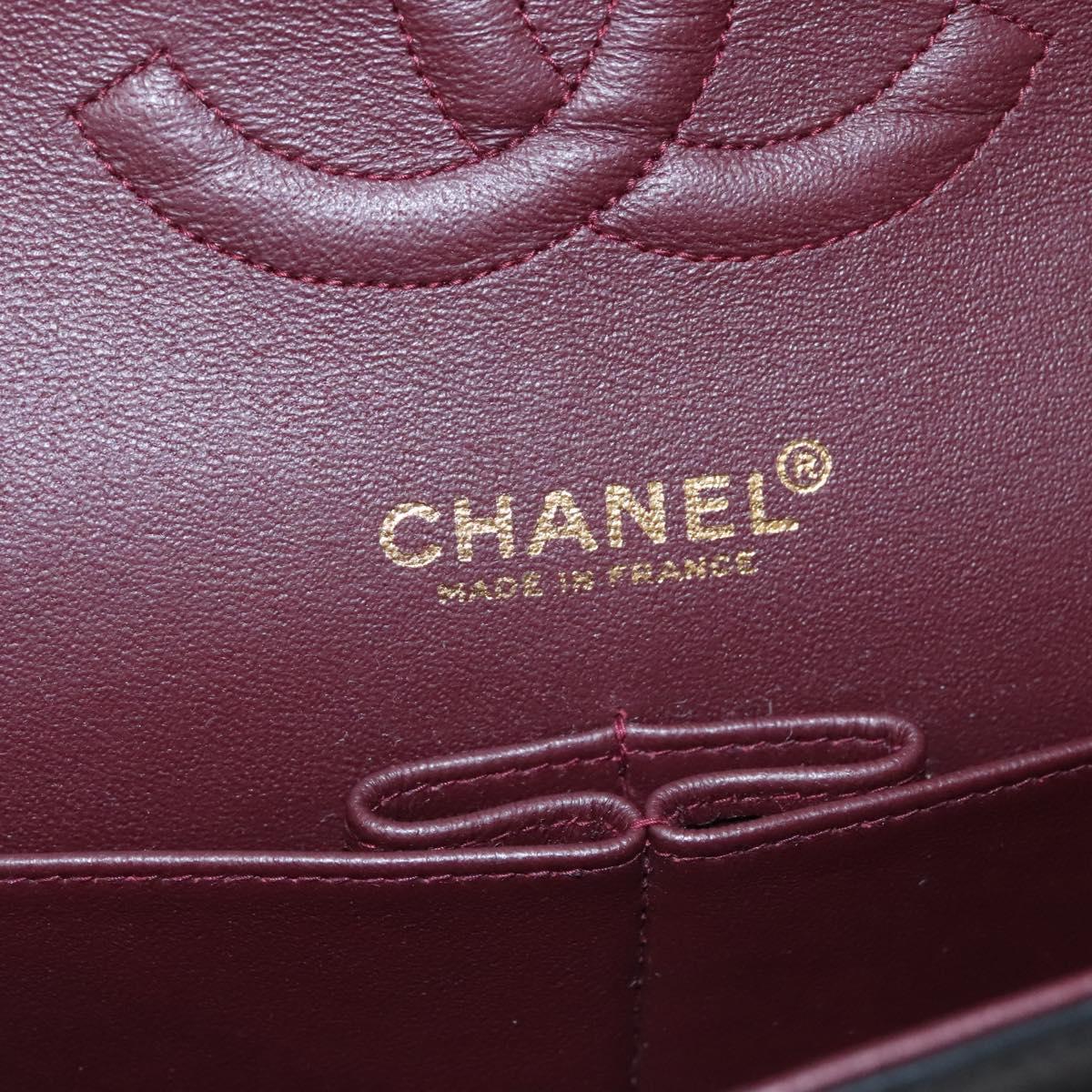 CHANEL Matelasse 25 Double Flap Chain Bag Lamb Skin Black Gold CC yk17220A