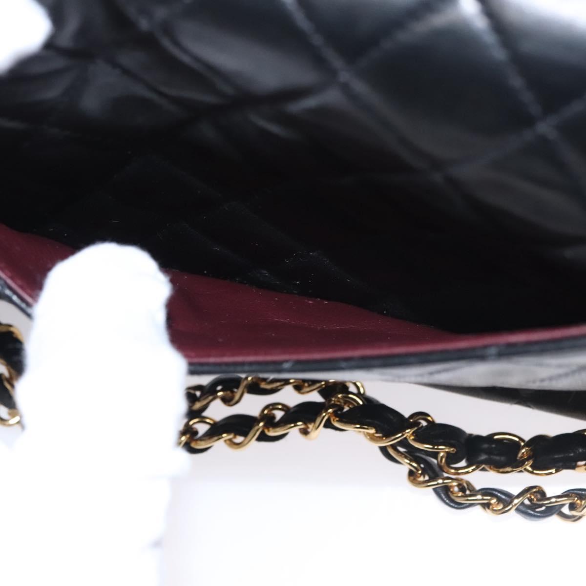 CHANEL Matelasse 25 Double Flap Chain Bag Lamb Skin Black Gold CC yk17220A