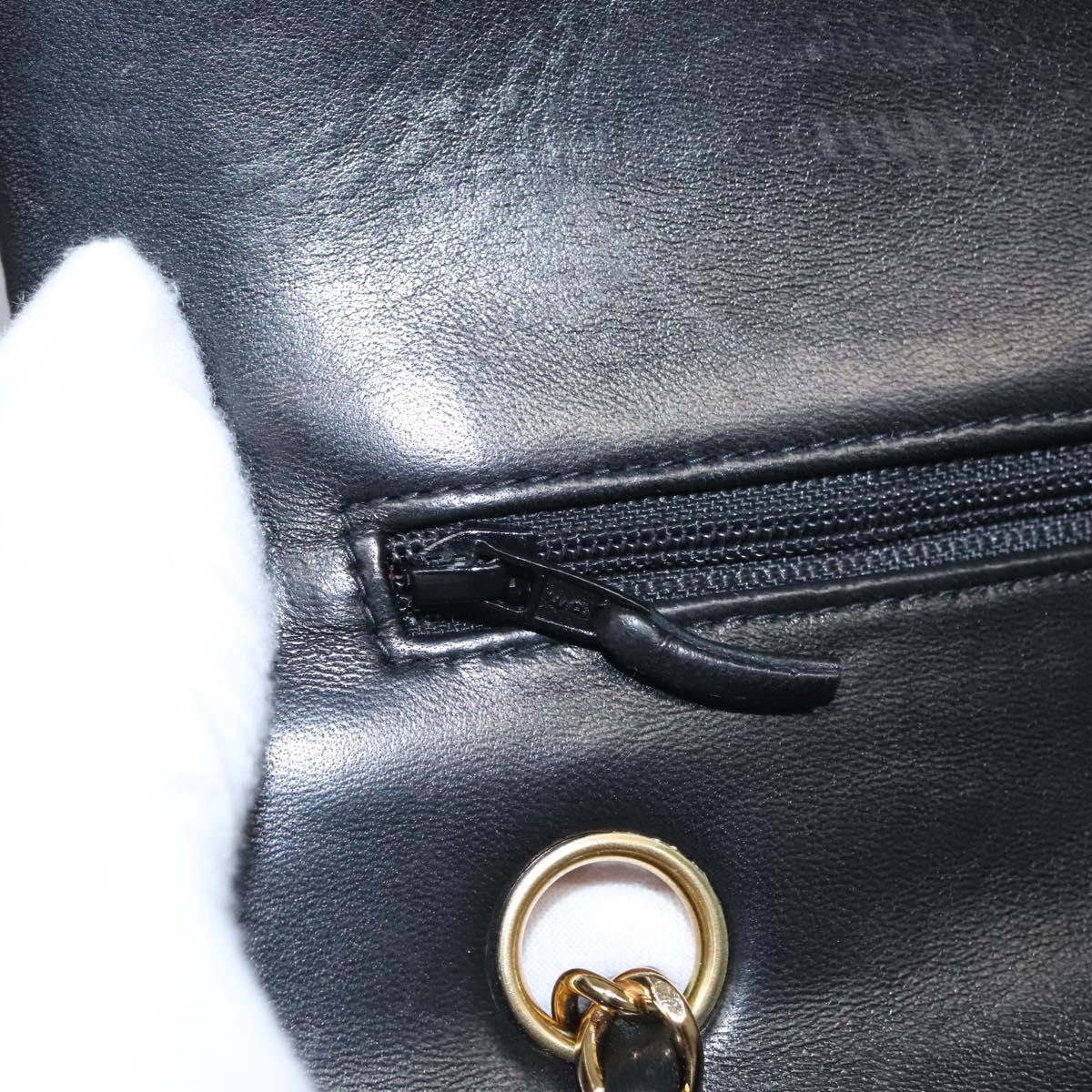 CHANEL Matelasse 25 Double Flap Chain Bag Lamb Skin Black Gold CC yk17220A