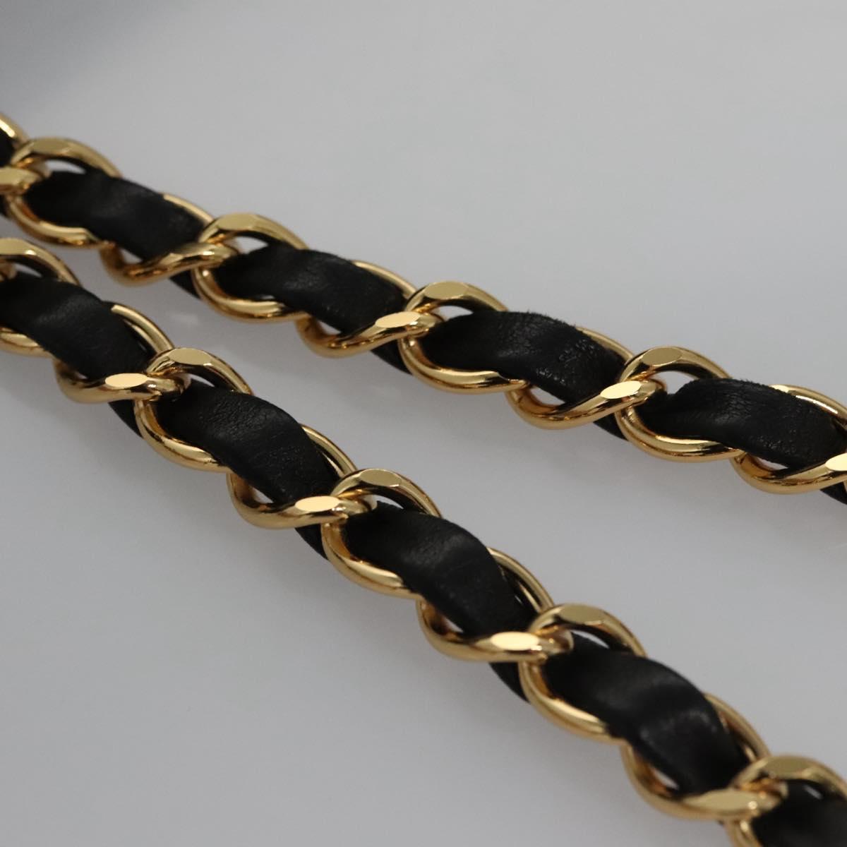 CHANEL Matelasse 25 Double Flap Chain Bag Lamb Skin Black Gold CC yk17220A