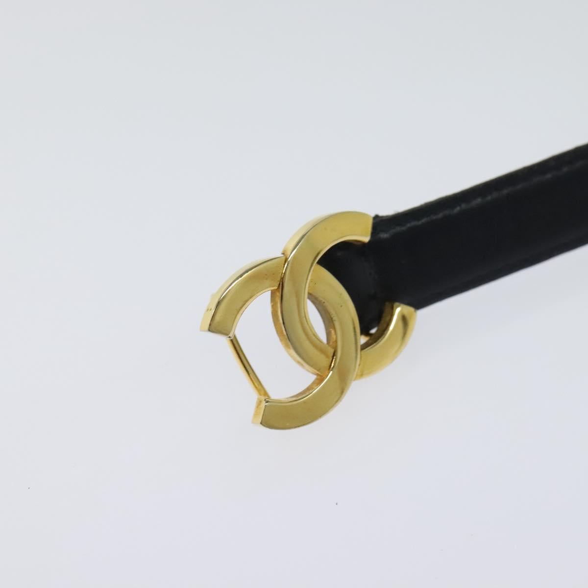 CHANEL COCO Mark Belt Leather 26.4"" Black Gold CC yk17305