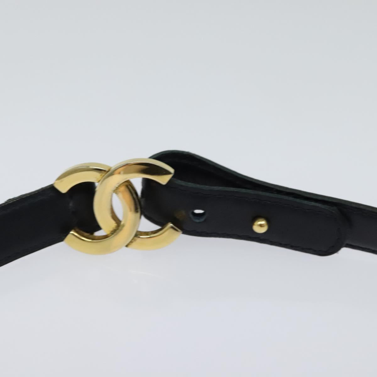 CHANEL COCO Mark Belt Leather 26.4"" Black Gold CC yk17305