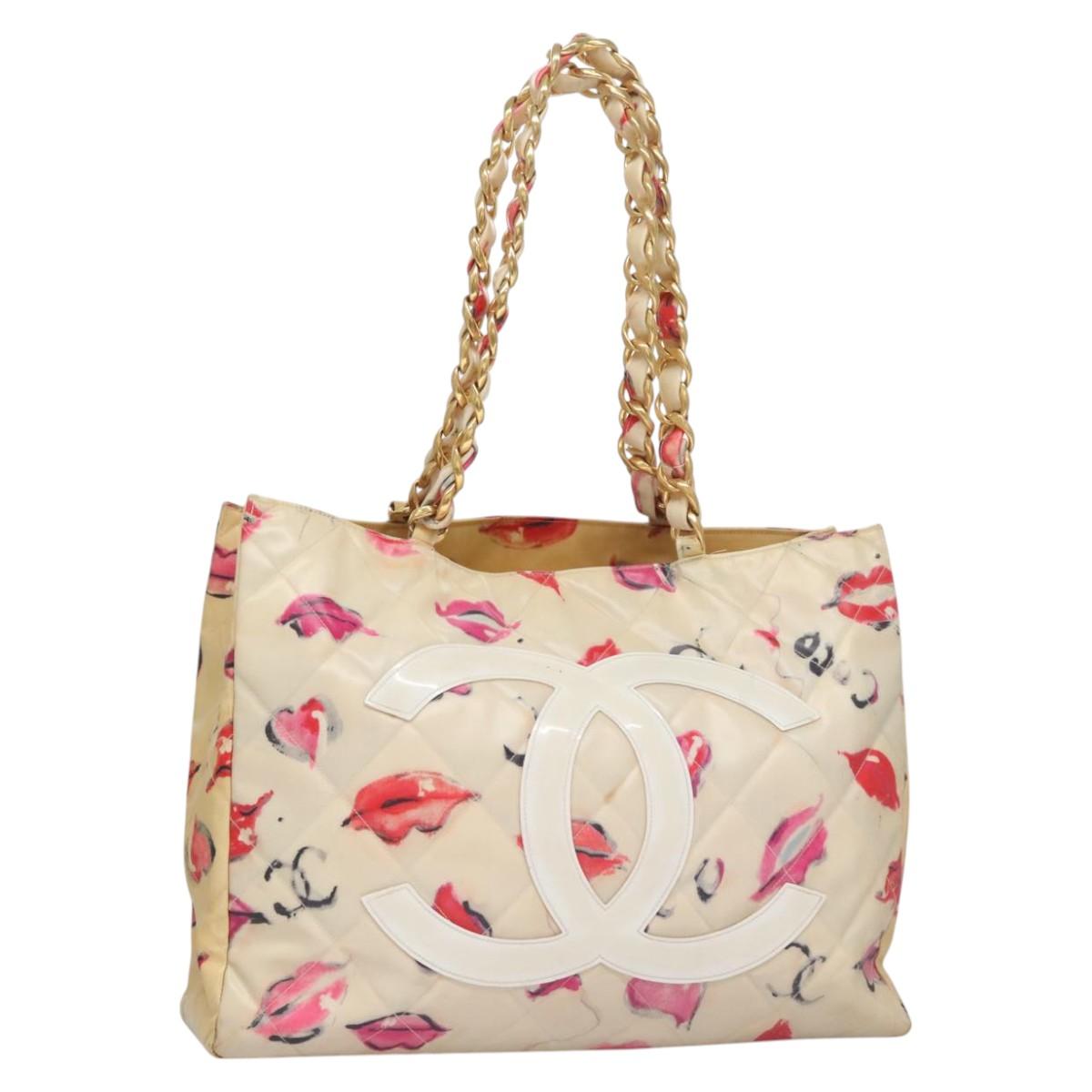 CHANEL Matelasse Chain COCO Mark Lip Tote Bag Vinyl Red CC yk17404