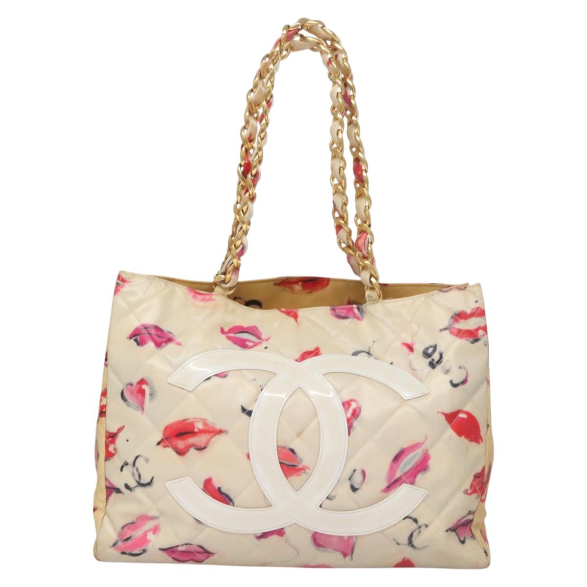 CHANEL Matelasse Chain COCO Mark Lip Tote Bag Vinyl Red CC yk17404