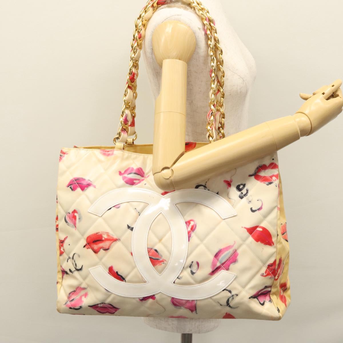CHANEL Matelasse Chain COCO Mark Lip Tote Bag Vinyl Red CC yk17404