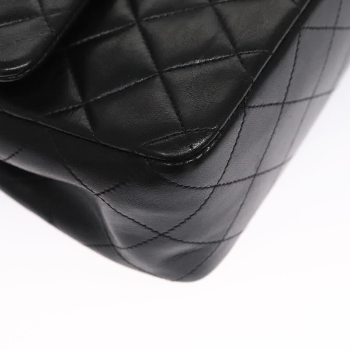 CHANEL Matelasse 25 Double Flap Shoulder Bag Lamb Skin Black CC yk17459A