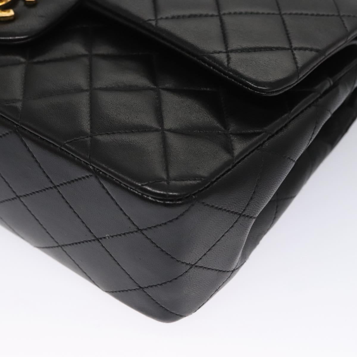 CHANEL Matelasse 25 Double Flap Shoulder Bag Lamb Skin Black CC yk17459A