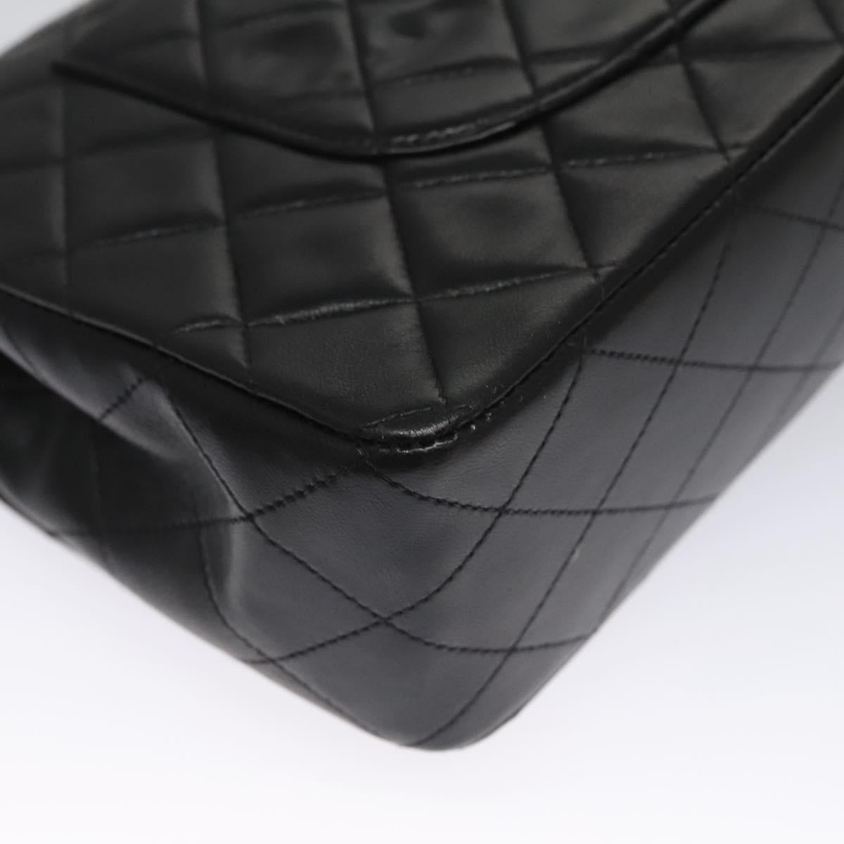 CHANEL Matelasse 25 Double Flap Shoulder Bag Lamb Skin Black CC yk17459A