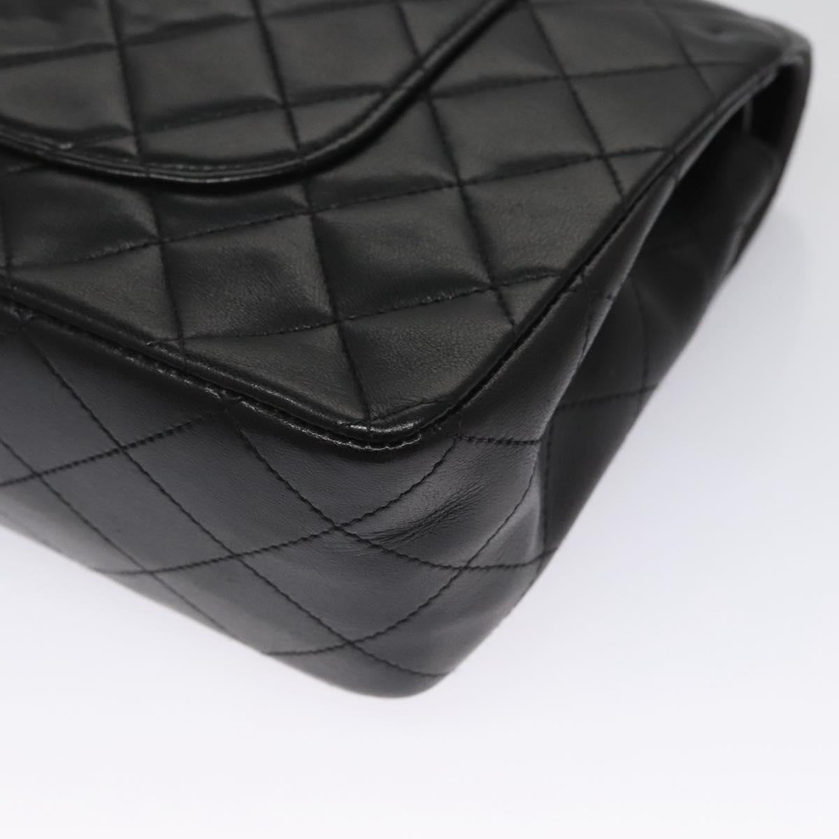 CHANEL Matelasse 25 Double Flap Shoulder Bag Lamb Skin Black CC yk17459A