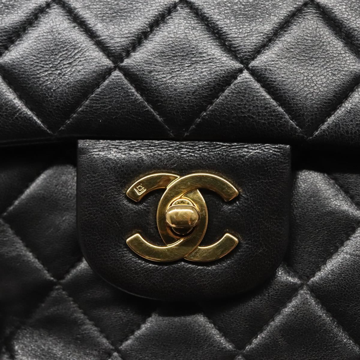 CHANEL Matelasse 25 Double Flap Shoulder Bag Lamb Skin Black CC yk17459A