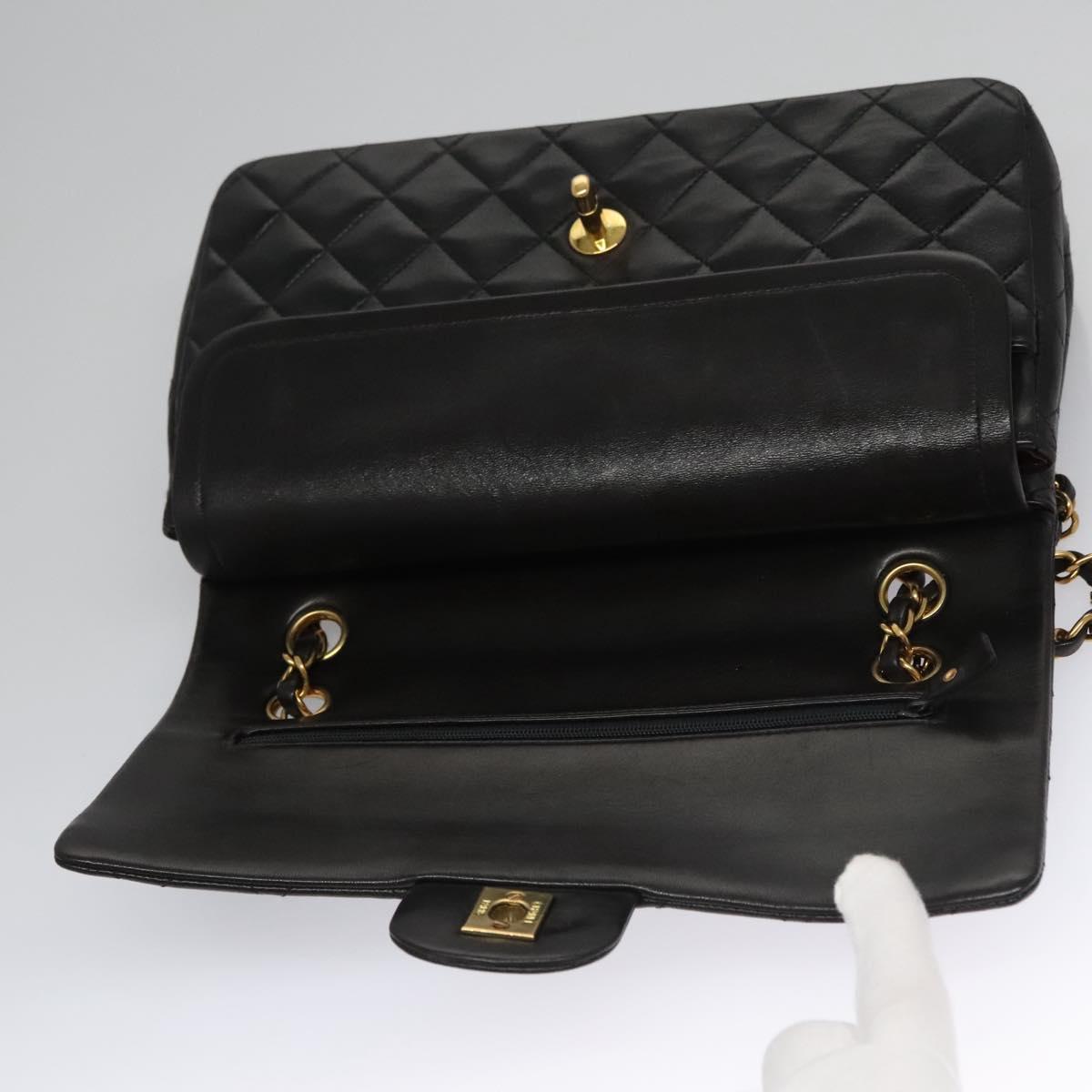 CHANEL Matelasse 25 Double Flap Shoulder Bag Lamb Skin Black CC yk17459A