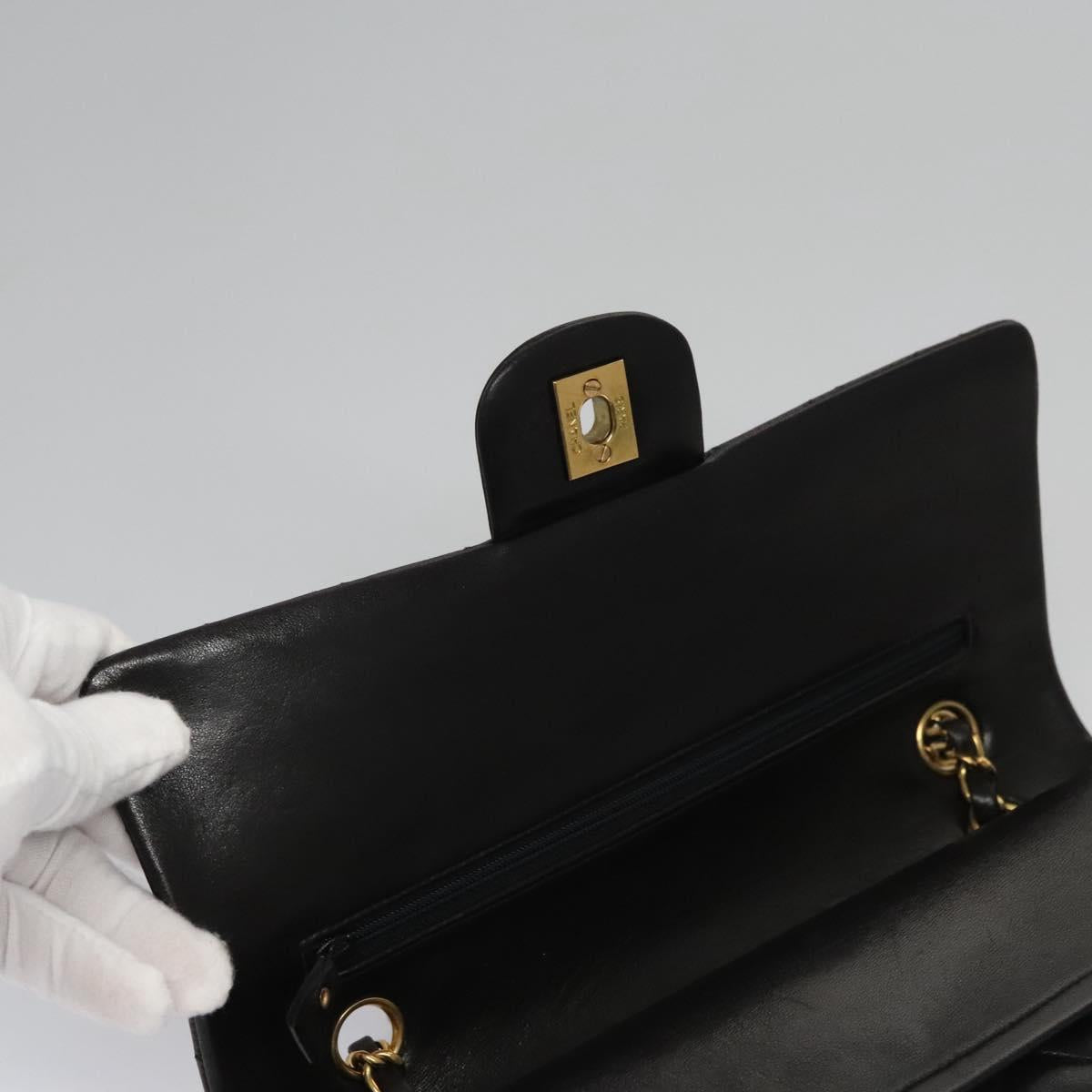 CHANEL Matelasse 25 Double Flap Shoulder Bag Lamb Skin Black CC yk17459A