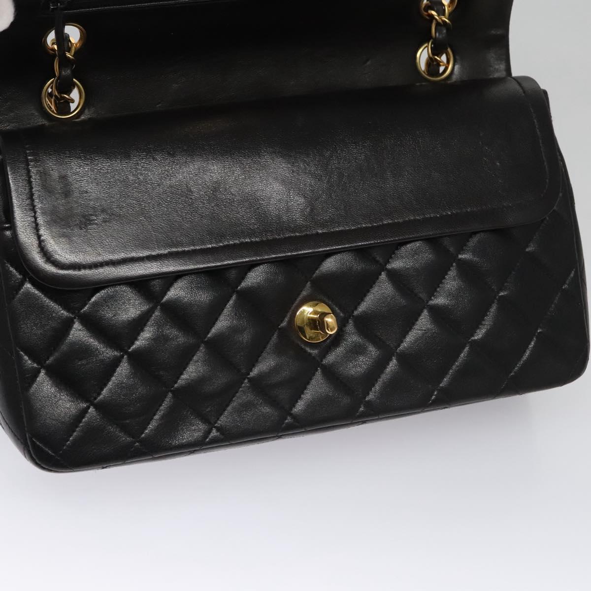 CHANEL Matelasse 25 Double Flap Shoulder Bag Lamb Skin Black CC yk17459A