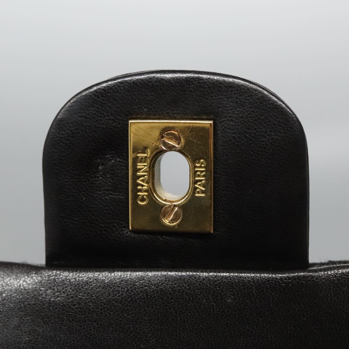 CHANEL Matelasse 25 Double Flap Shoulder Bag Lamb Skin Black CC yk17459A