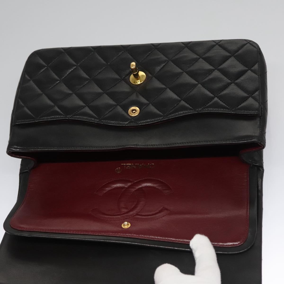 CHANEL Matelasse 25 Double Flap Shoulder Bag Lamb Skin Black CC yk17459A