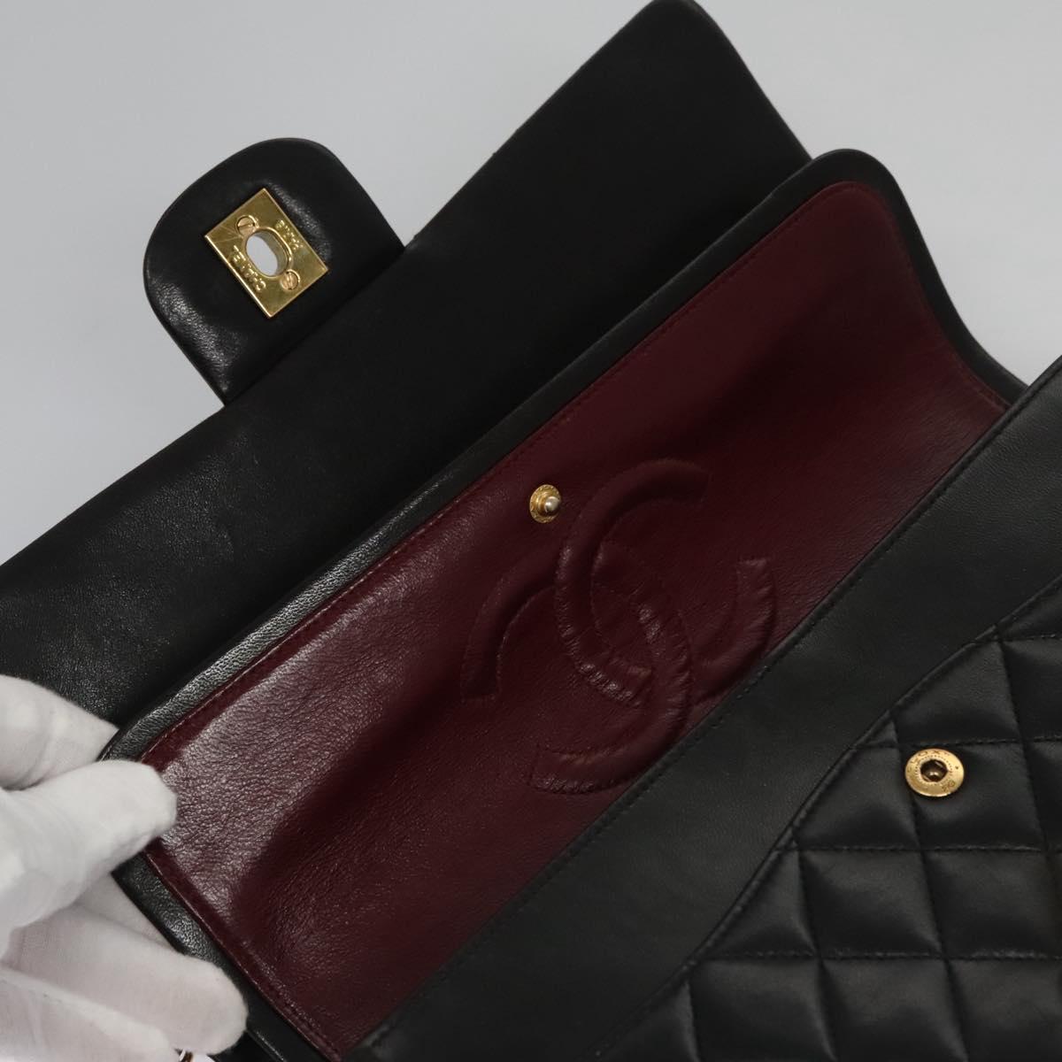 CHANEL Matelasse 25 Double Flap Shoulder Bag Lamb Skin Black CC yk17459A