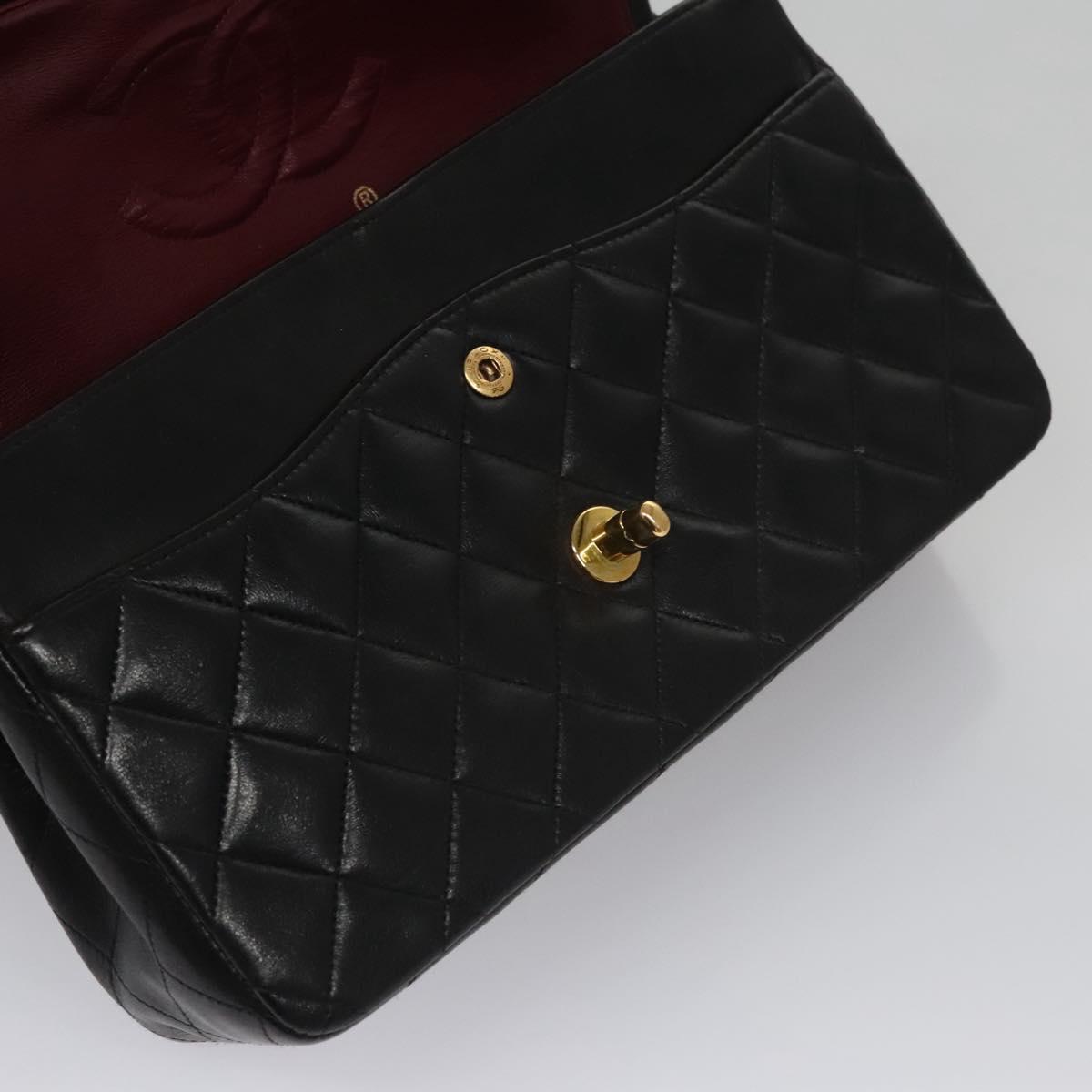 CHANEL Matelasse 25 Double Flap Shoulder Bag Lamb Skin Black CC yk17459A