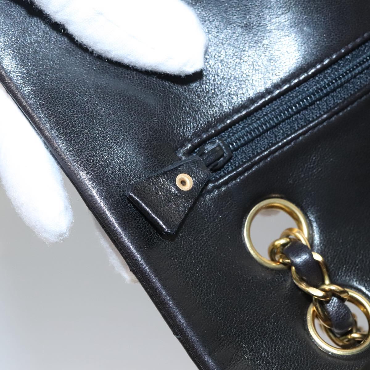 CHANEL Matelasse 25 Double Flap Shoulder Bag Lamb Skin Black CC yk17459A
