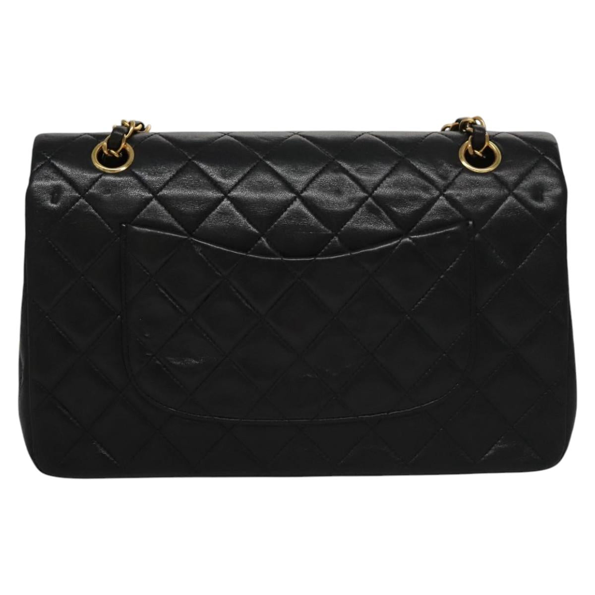 CHANEL Matelasse 25 Double Flap Shoulder Bag Lamb Skin Black CC yk17459A