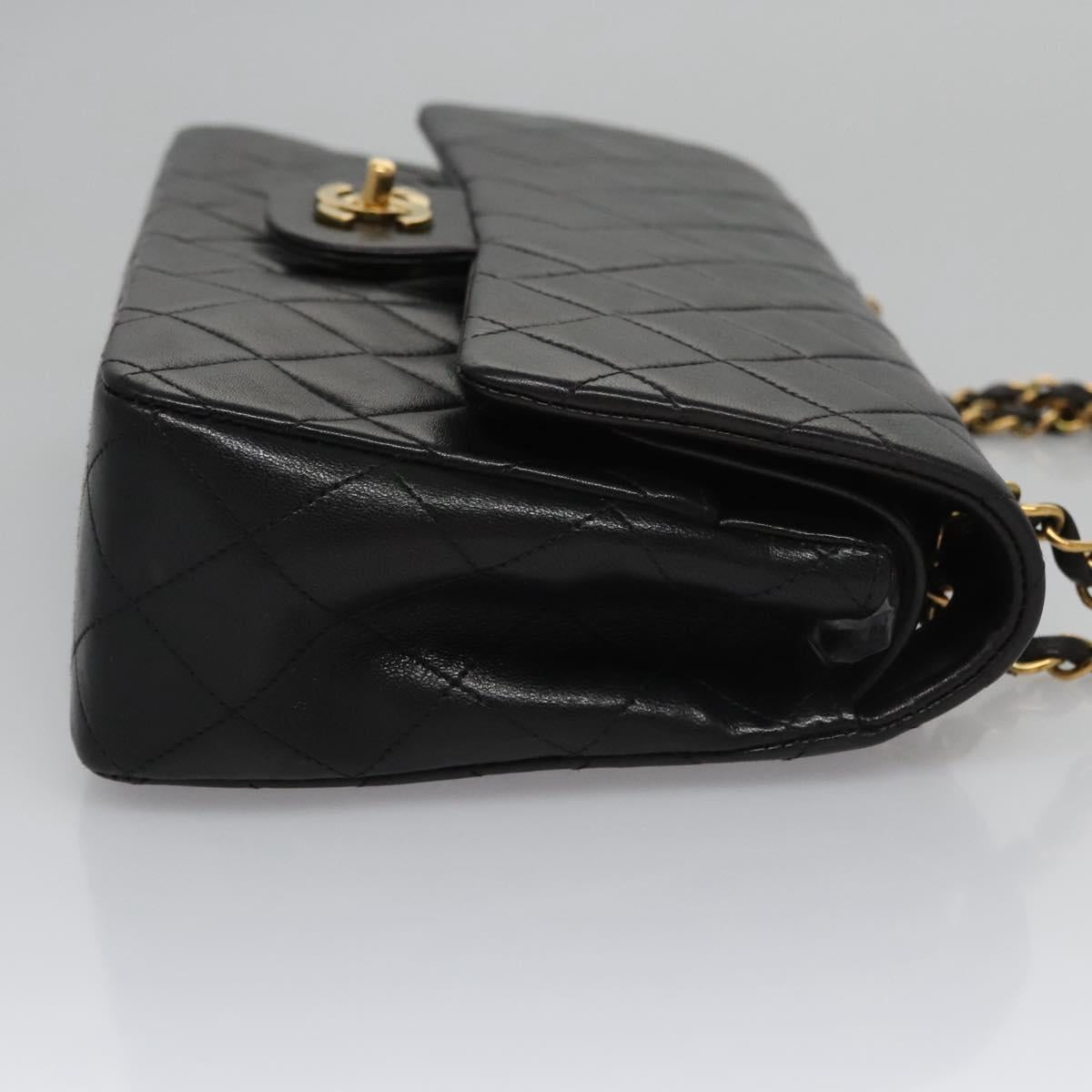 CHANEL Matelasse 25 Double Flap Shoulder Bag Lamb Skin Black CC yk17459A