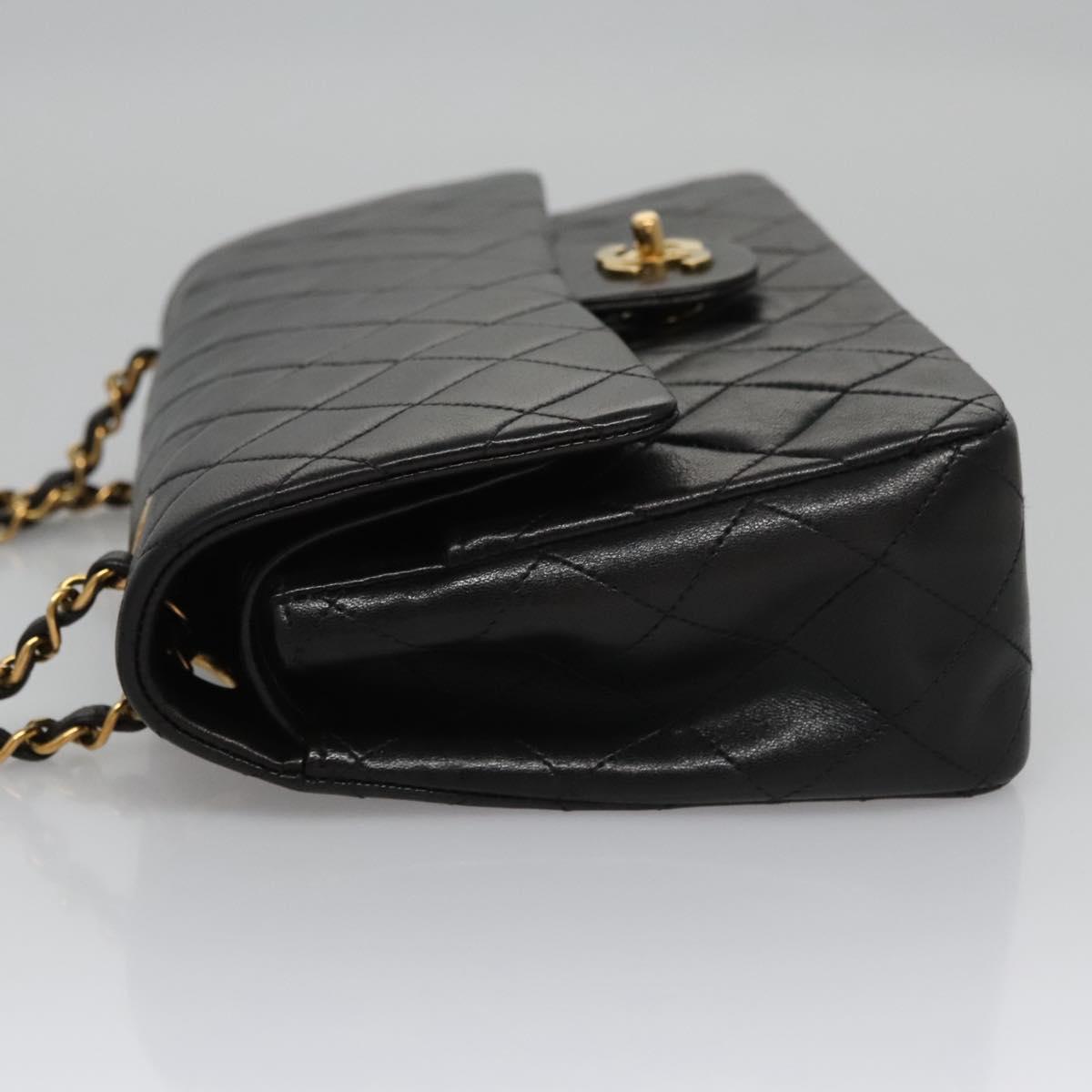 CHANEL Matelasse 25 Double Flap Shoulder Bag Lamb Skin Black CC yk17459A