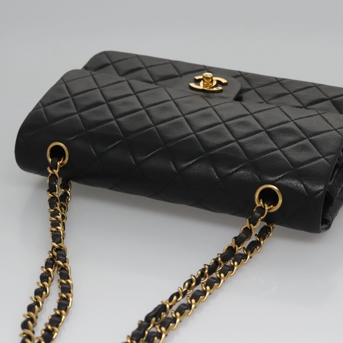 CHANEL Matelasse 25 Double Flap Shoulder Bag Lamb Skin Black CC yk17459A