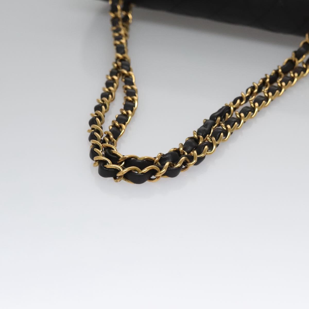 CHANEL Matelasse 25 Double Flap Shoulder Bag Lamb Skin Black CC yk17459A