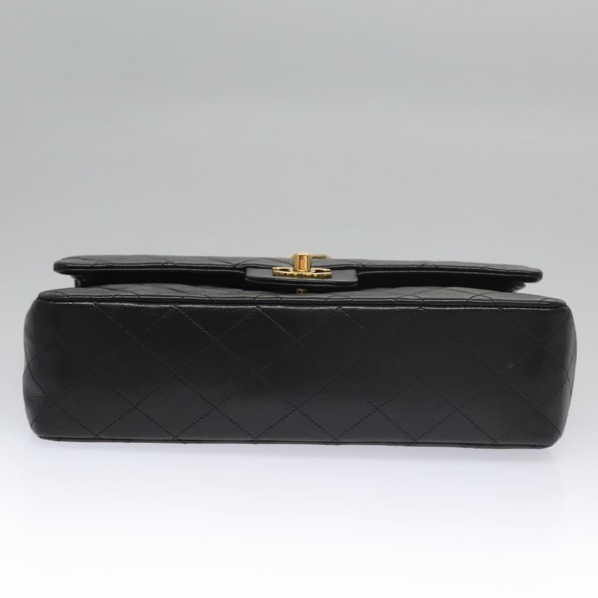 CHANEL Matelasse 25 Double Flap Shoulder Bag Lamb Skin Black CC yk17459A