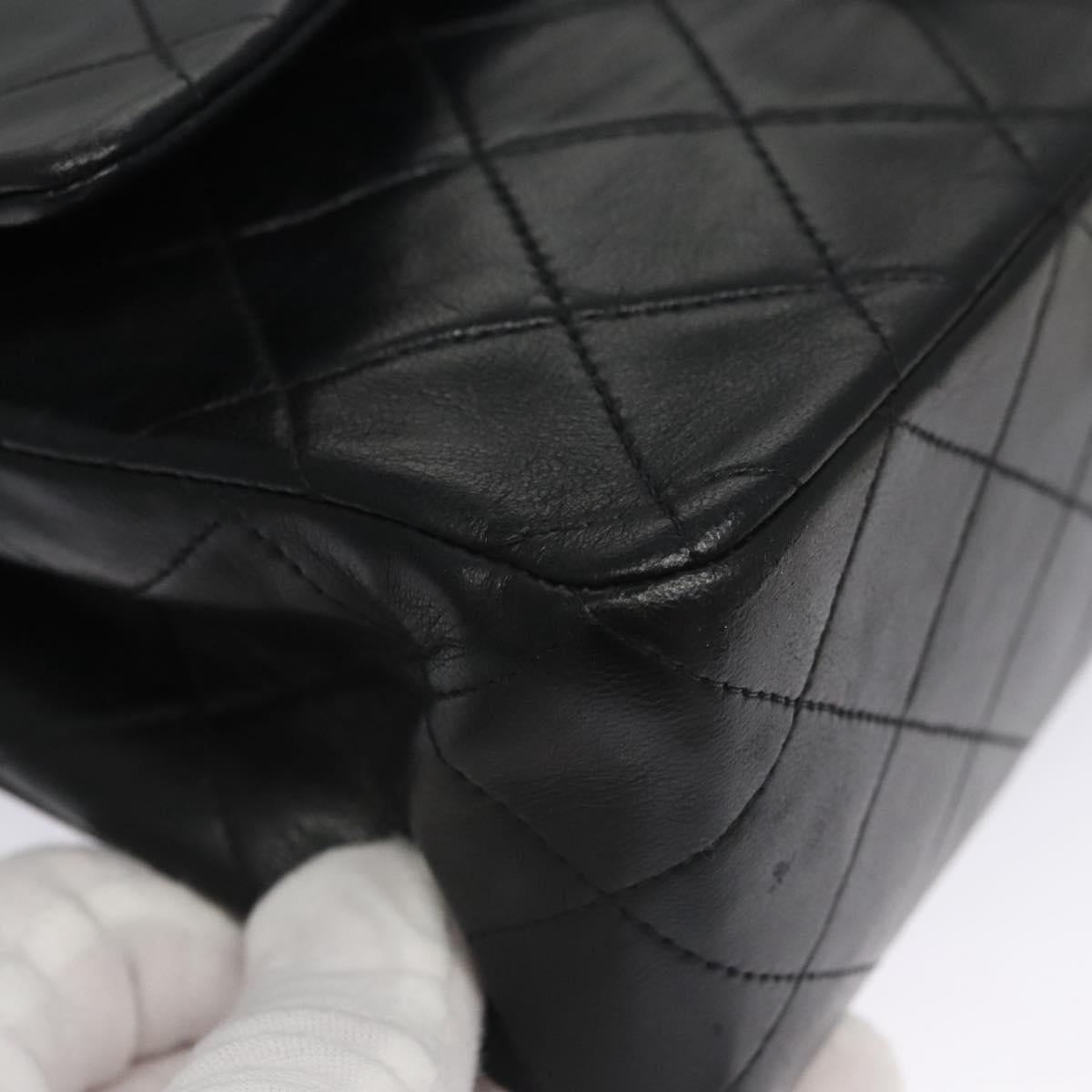CHANEL Matelasse 25 Double Flap Shoulder Bag Lamb Skin Black CC yk17461A