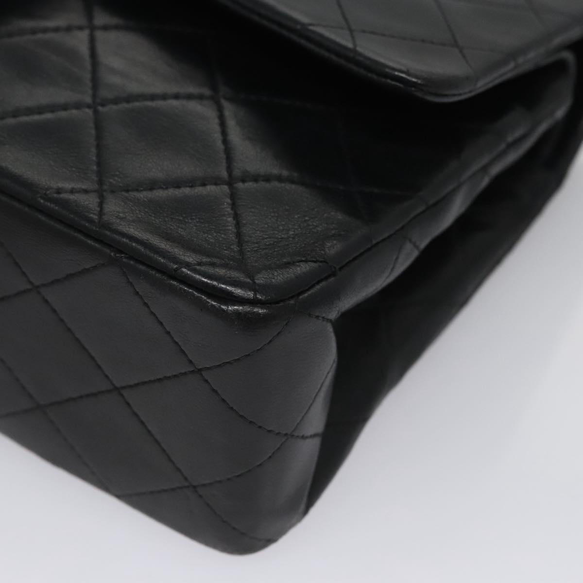 CHANEL Matelasse 25 Double Flap Shoulder Bag Lamb Skin Black CC yk17461A