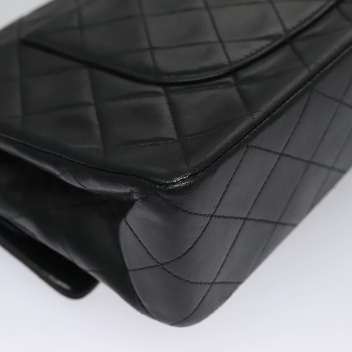 CHANEL Matelasse 25 Double Flap Shoulder Bag Lamb Skin Black CC yk17461A