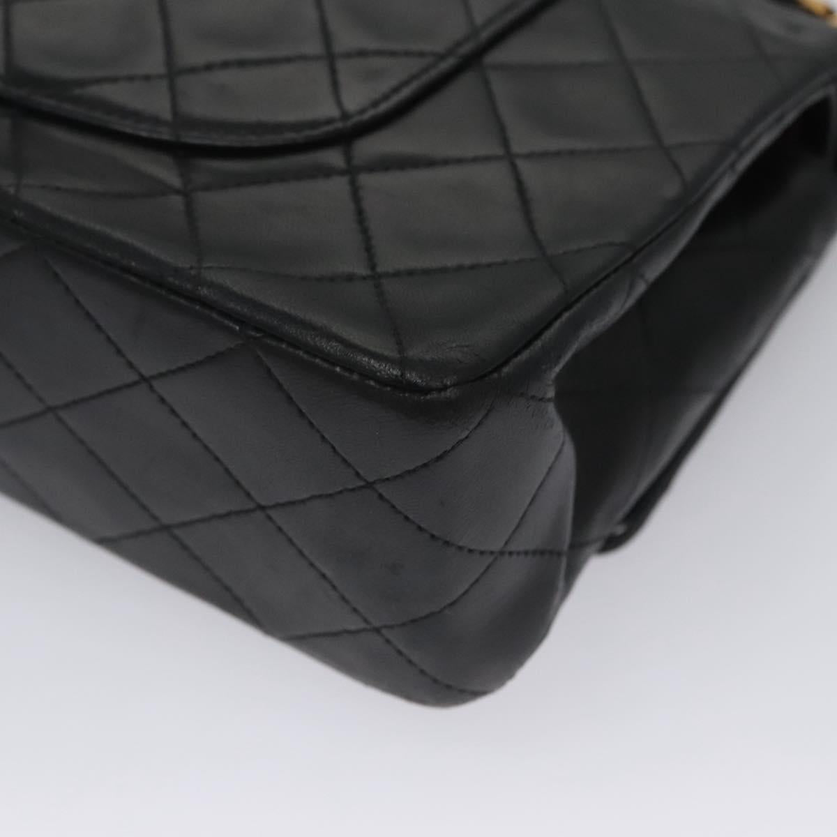 CHANEL Matelasse 25 Double Flap Shoulder Bag Lamb Skin Black CC yk17461A