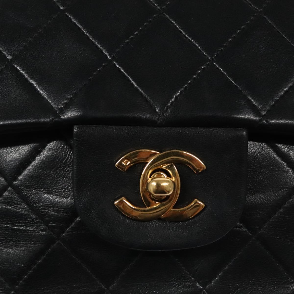 CHANEL Matelasse 25 Double Flap Shoulder Bag Lamb Skin Black CC yk17461A